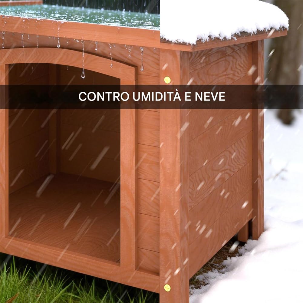 BAKAJI Cuccia per Animali Domestici in Legno, Casetta per Cani e Gatti con Tetto Apribile, Casa da Esterno ed Interno Resistente Intemperie e Agli Agenti Atmosferici Tettoia Asfaltata, 66 x 53 x 54 cm