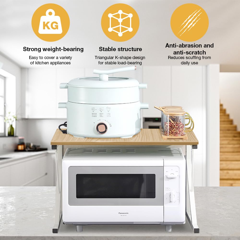 Kedia Estantería extensible para microondas, soporte para microondas, estante de cocina con ganchos, estante para panadería, soporte para microondas (54 x 35 x 34,5 cm, color jaune noix)