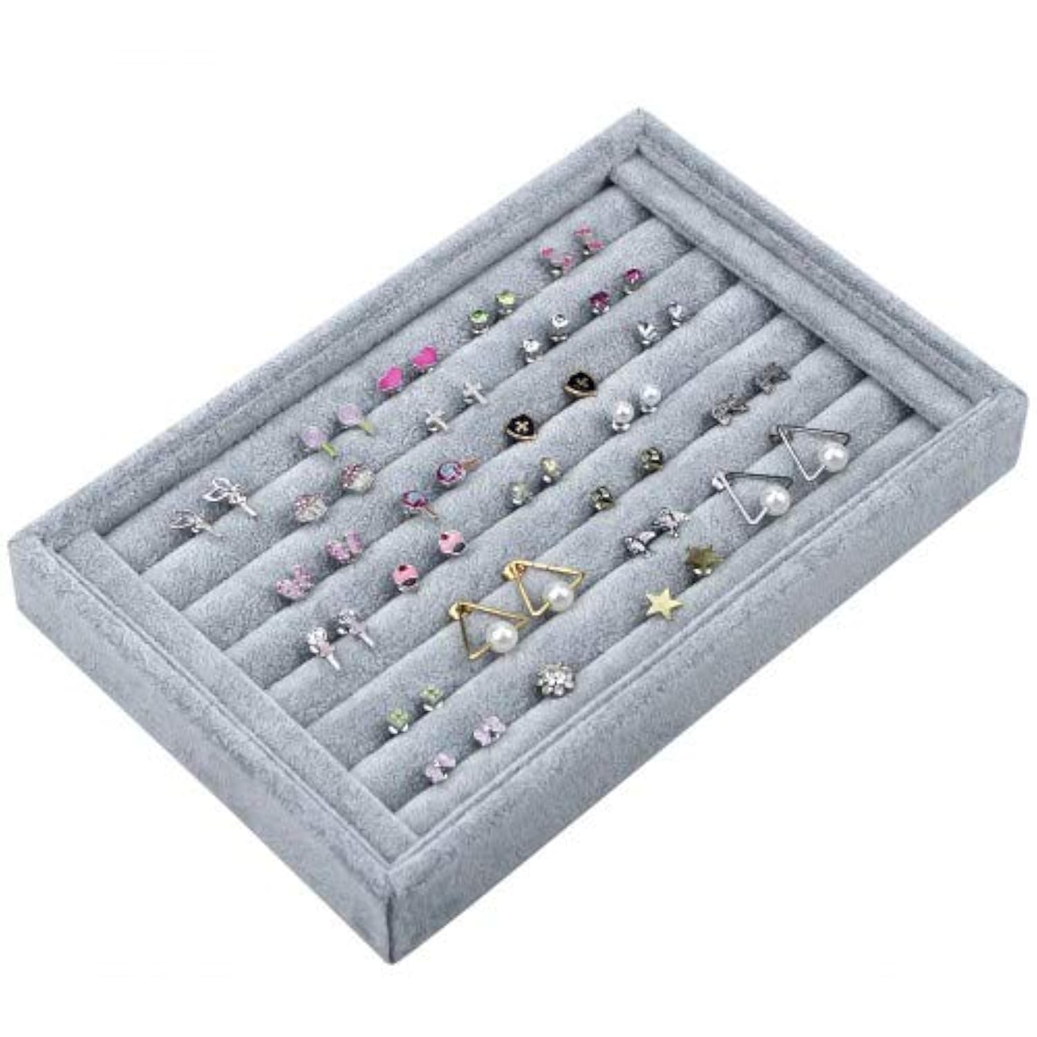 7 Slots Jewelry Accessories Display Storage Box Case Velvet Ring Showcase Holder Earring Set Tray Organiser - 22.5 * 14.5 * 3cm