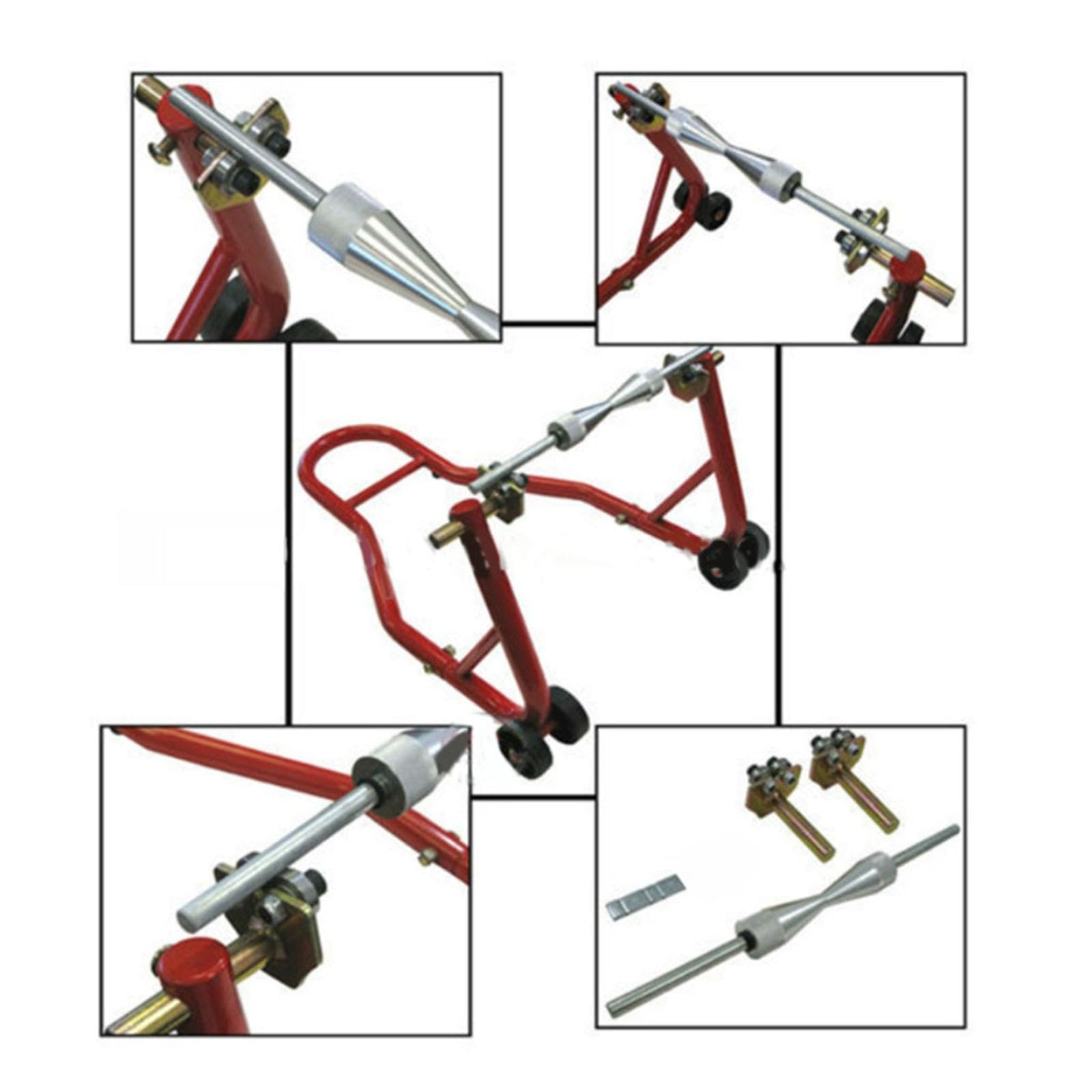 Herramienta portátil de mantenimiento para equilibrador de ruedas motocicleta con construcción aleación aluminio diseñada para reparación y equilibrado ruedas motocicleta.
