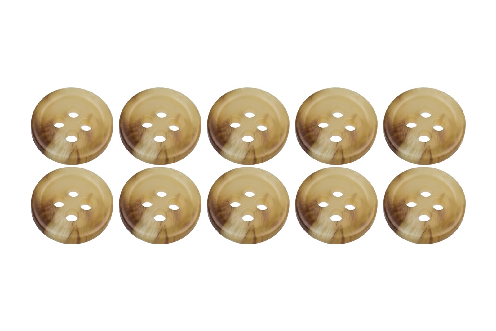 Pack of 10 Light Mixed Brown 11mm Round Faux Horn Sew On Plastic Buttons for Shirts Flat 4 Holes 18L, Light Brown