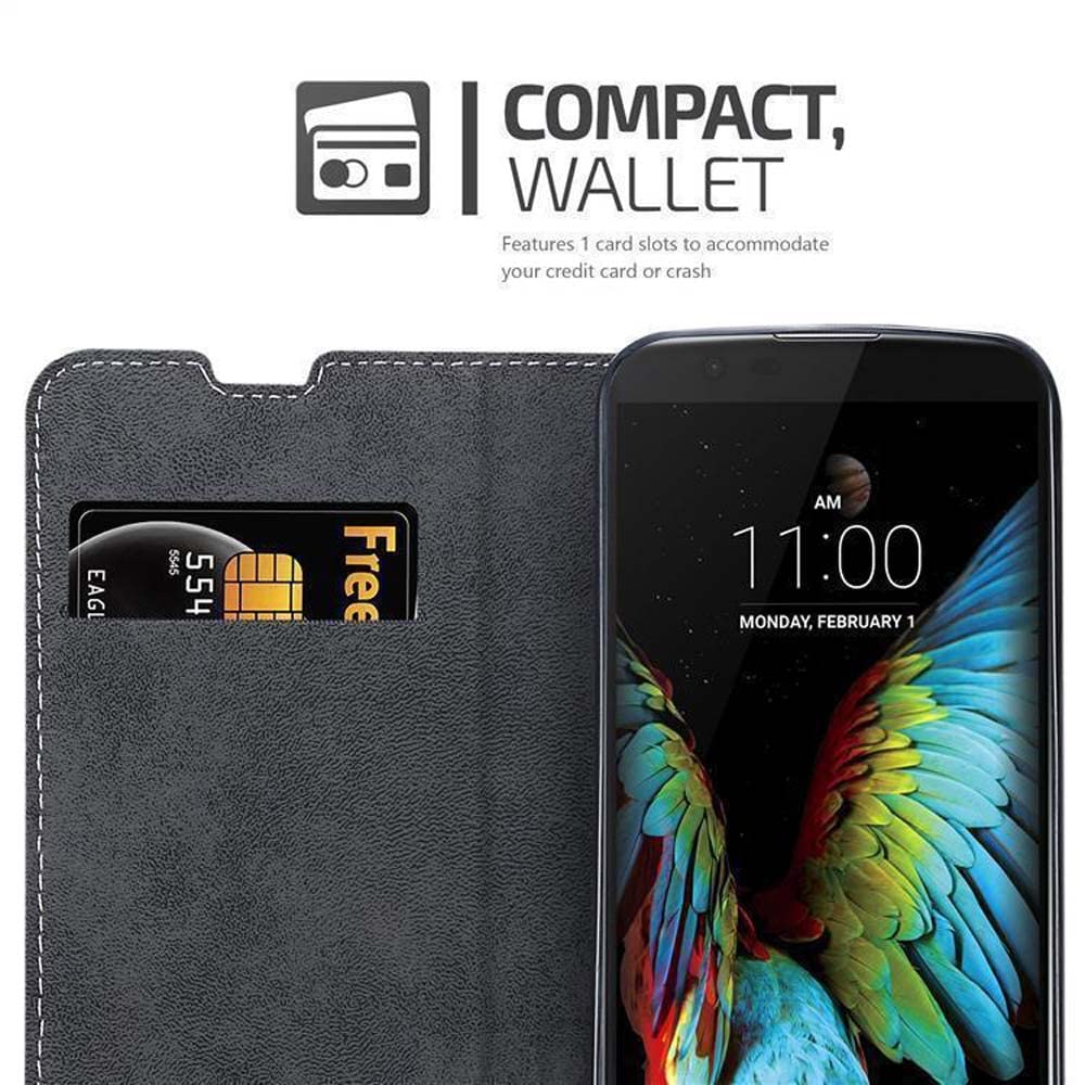 Cadorabo Custodia Libro per LG K10 2016 in Oro Rosato Nero - con Vani di Carte, Funzione Stand e Chiusura Magnetica - Portafoglio Cover Case Wallet Book Etui Protezione