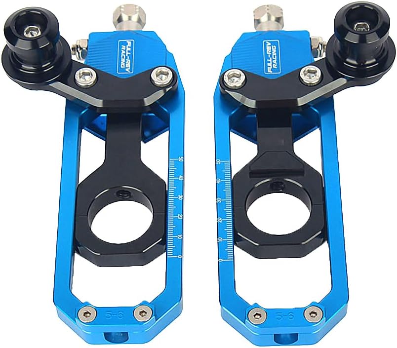 Motorcycle Rear Chain Adjusters Tensioners with Lifting Spool CNC Aluminum Alloy Board Chain Adjustment Adjuster Fit for Yamaha YZF-R1 2006 (Blue)