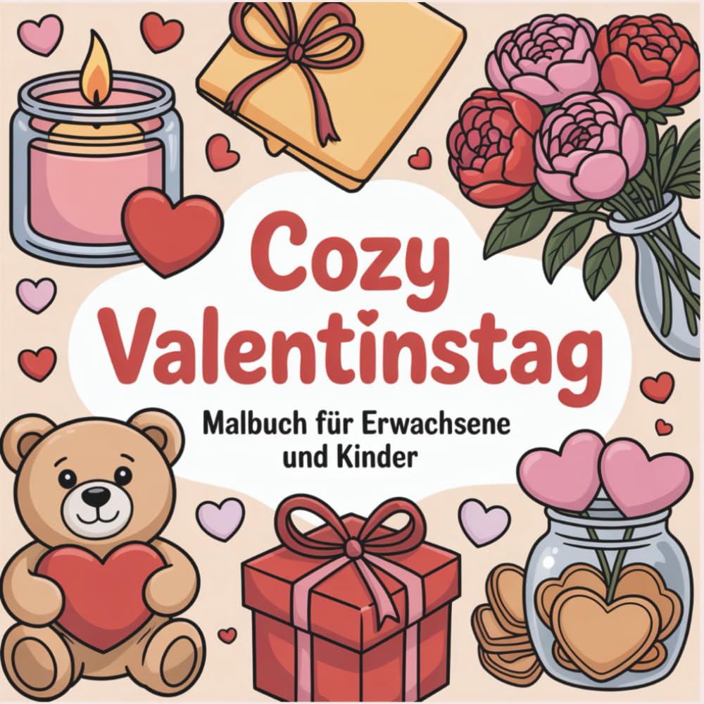 Cozy Valentinstag Malbuch für Erwachsene und Kinder: Bold and Easy Illustrationen für Stressabbau und Entspannung