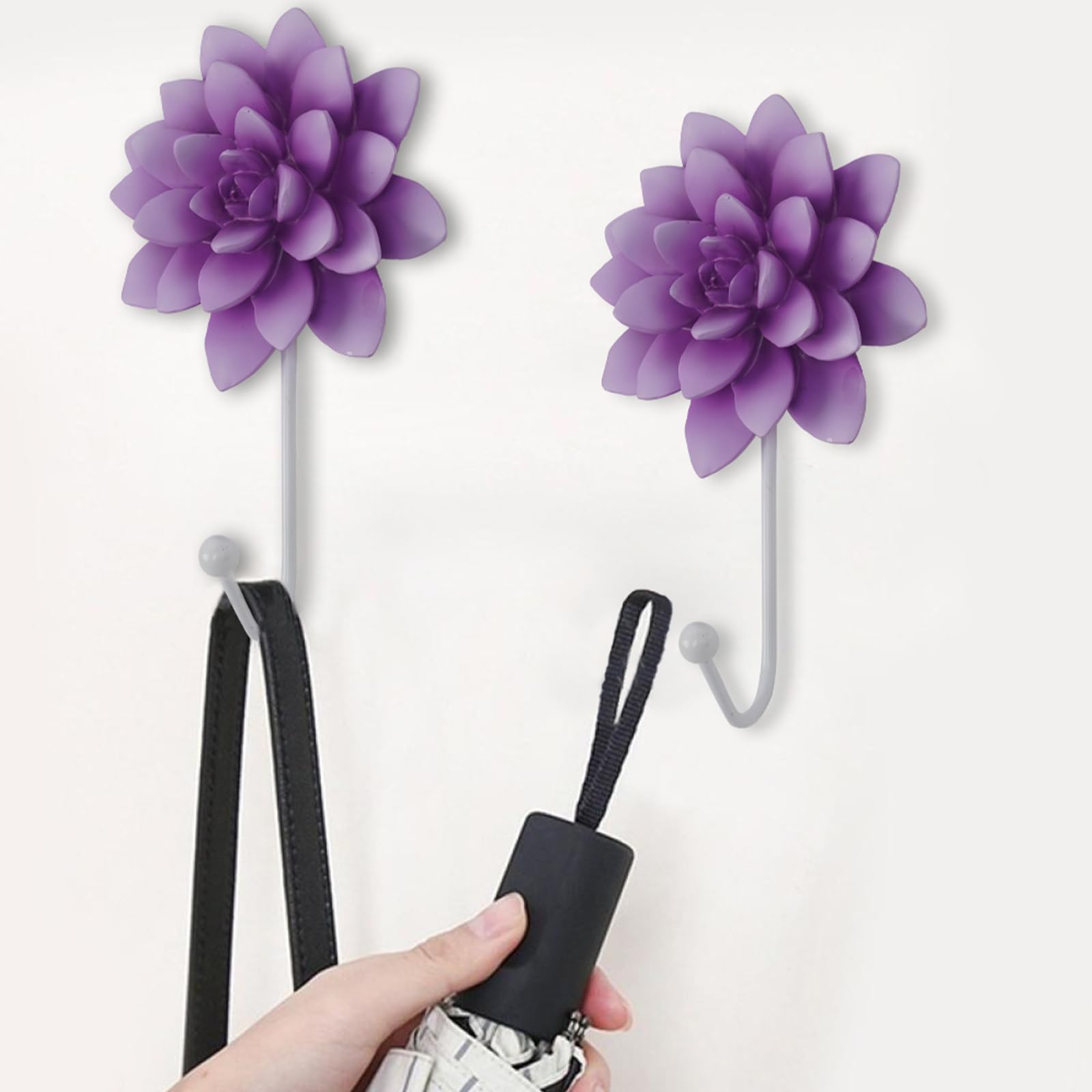 2-Pack White Flower Wall Hooks - Resin Decorative Hangers For Keys & Towels