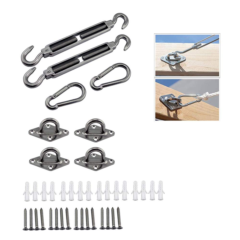 ERoomQ Heavy Duty Sun Shade Sail Fixing Accessories - Awning Attachment Set - 24 PCS for Garden Stainless Steel Hardware Kit