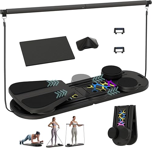 Pilates Board, Multifunctional Pilates Reformer Machine with Ab Trainer, Portable Pilates Reformer for Core & Full Body Workout, Foldable Home Gym