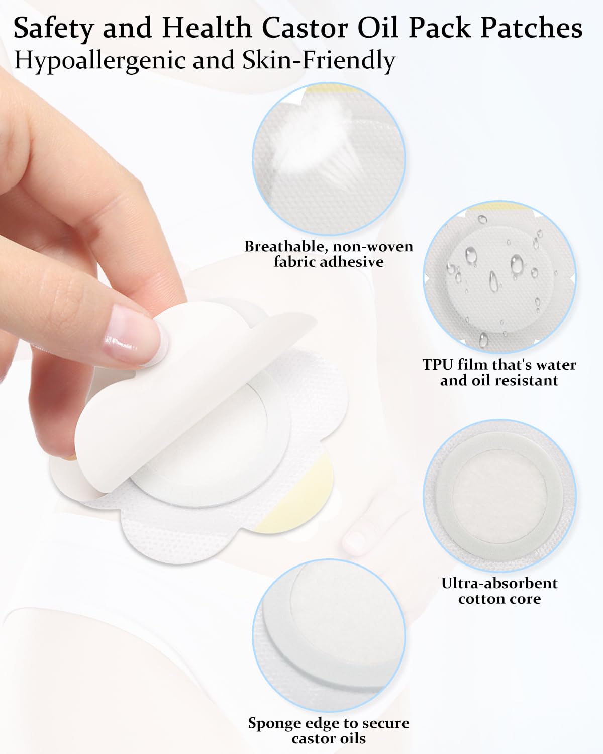 DLMDLM 32Pcs Disposable Castor Oil Patches for Belly Button, Castor Oil Pack Wrap with Highly Absorbent Cotton Pad, Self-Adhesive, Anti-Leakage, Hypoallergenic Belly Button Cover Stickers