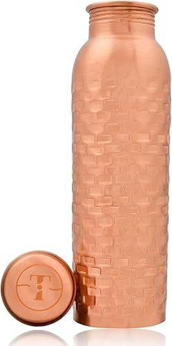 Miniatura 1 de Botella de agua de cobre puro para beber, botella de agua india hecha a mano con beneficios curativos ayurveda para viajes, senderismo, gimnasio,