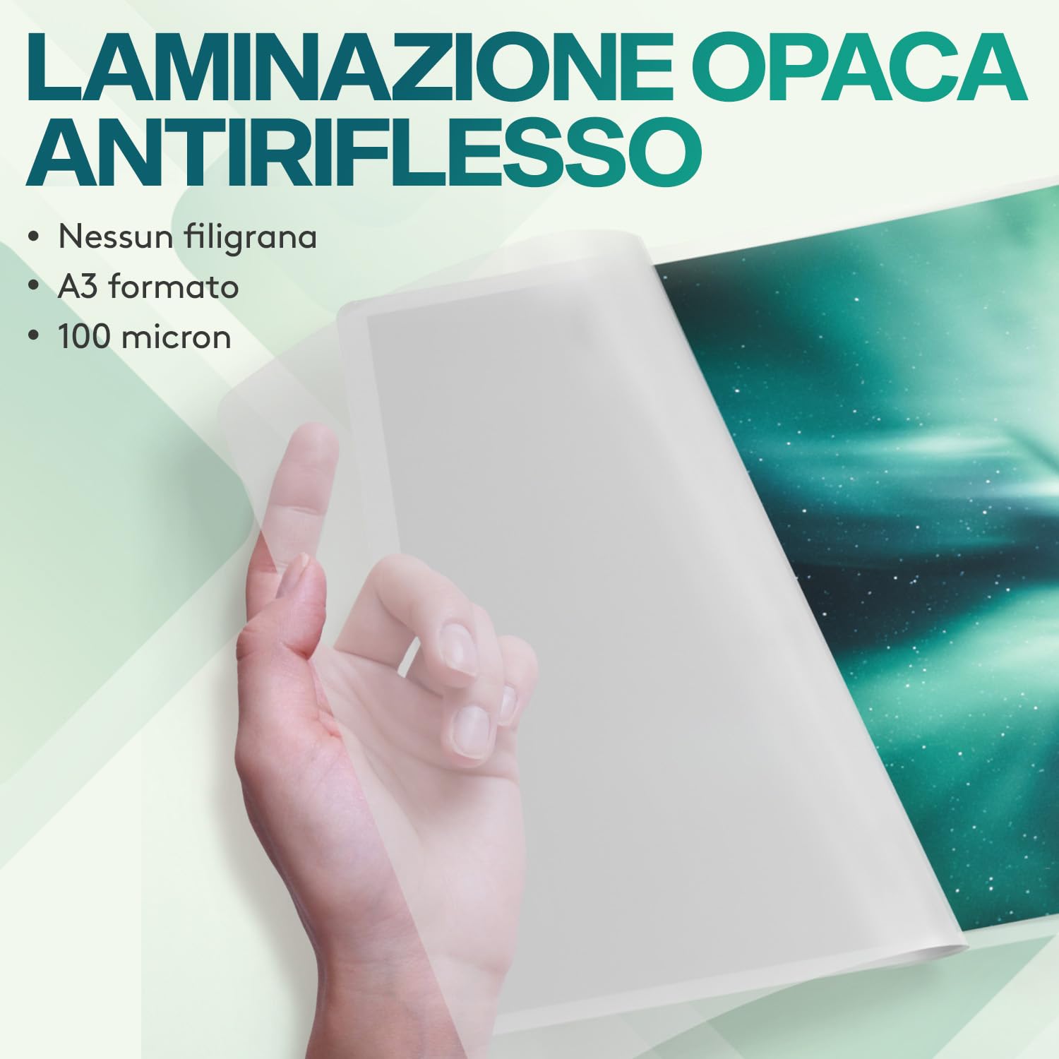 ACROPAQ Fogli plastificatrice A3 opache - Confezione di 100 fogli per plastificare, 2x100 (200) microns, 100 pezzi, Finitura opaca, Anti-impronte digitali, Angoli arrotondati - Buste plastificazione