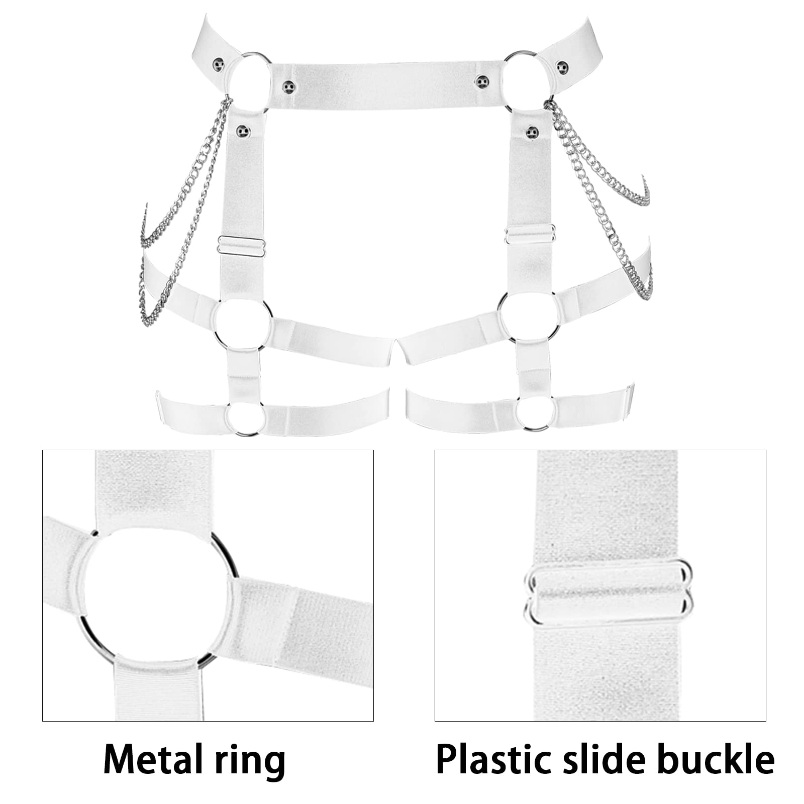 Womens Plus Size Leg Belt Garter Belt Harness Body Cage High Waist Hollow Out Gothic Punk Dance Rave: White