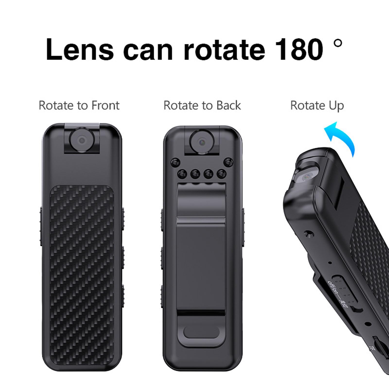 Dpofirs Videocamera Tascabile per Esterni, Videoregistratore Portatile per Visione Notturna con Clip Posteriore, Mini Telecamera di Sicurezza per la Casa, Batteria da 400 MAh