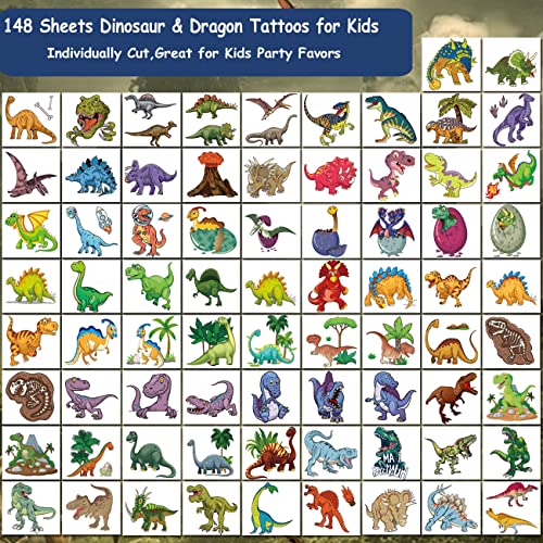 Charlent 148 Pcs Dinosaur And Dragon Temporary Tattoos For Kids - Dragon Individually Tattoos For Boys Girls Dinosaur Birthday Party Favors Goodie Bag Fillers #TOP2