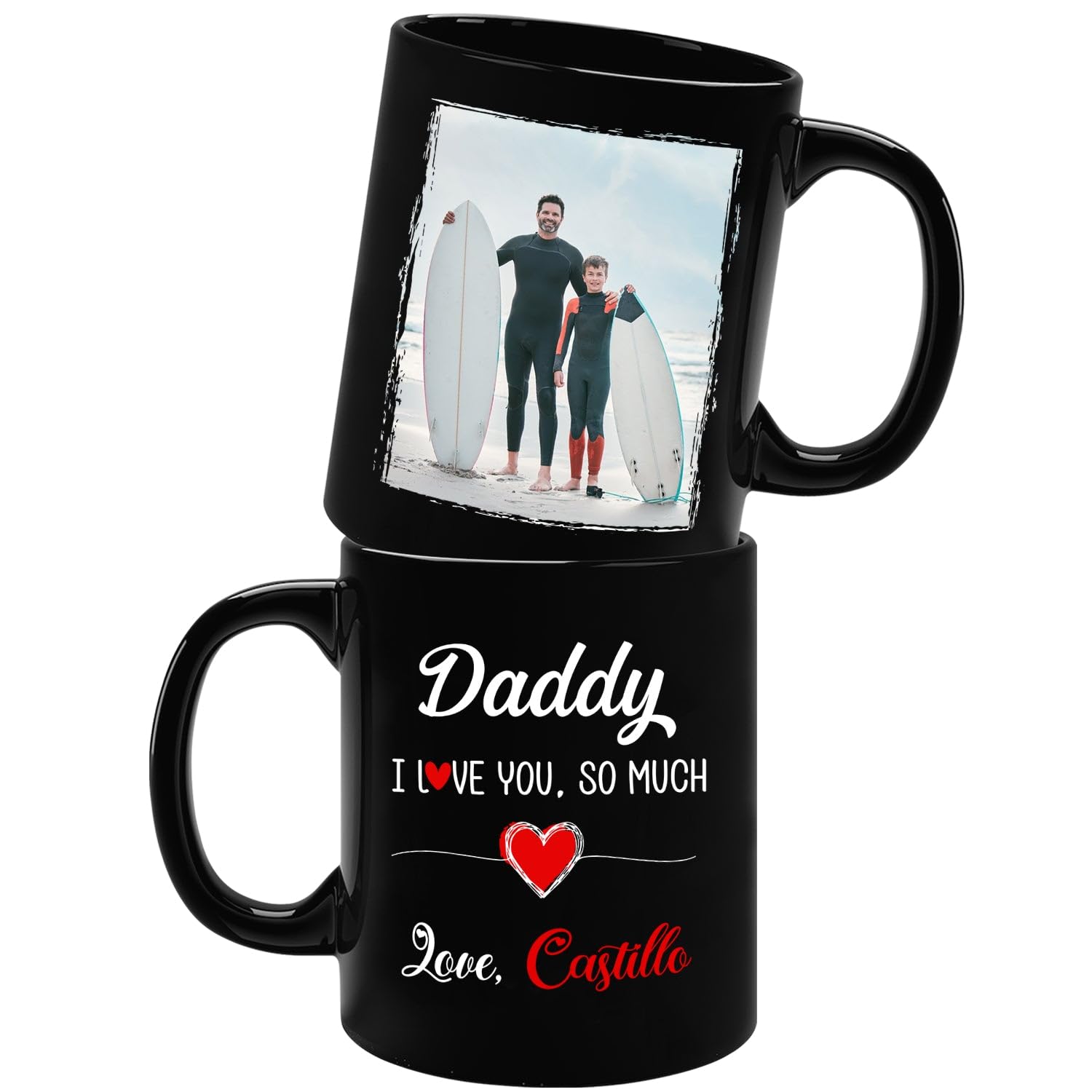 Personalized I Love You So Much Coffee Mug for Father's Day - Upload Any Picture, Custom Name Text & Photo Black Ceramic Cup for Daddy, Father, Dad -