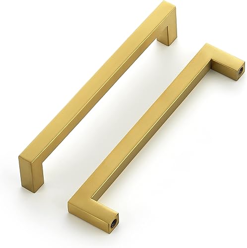 Ravinte Paquete de 10 manijas cuadradas de 6-14 pulgadas para gabinetes, latón cepillado, accesorios de acero inoxidable para armarios de cocina,