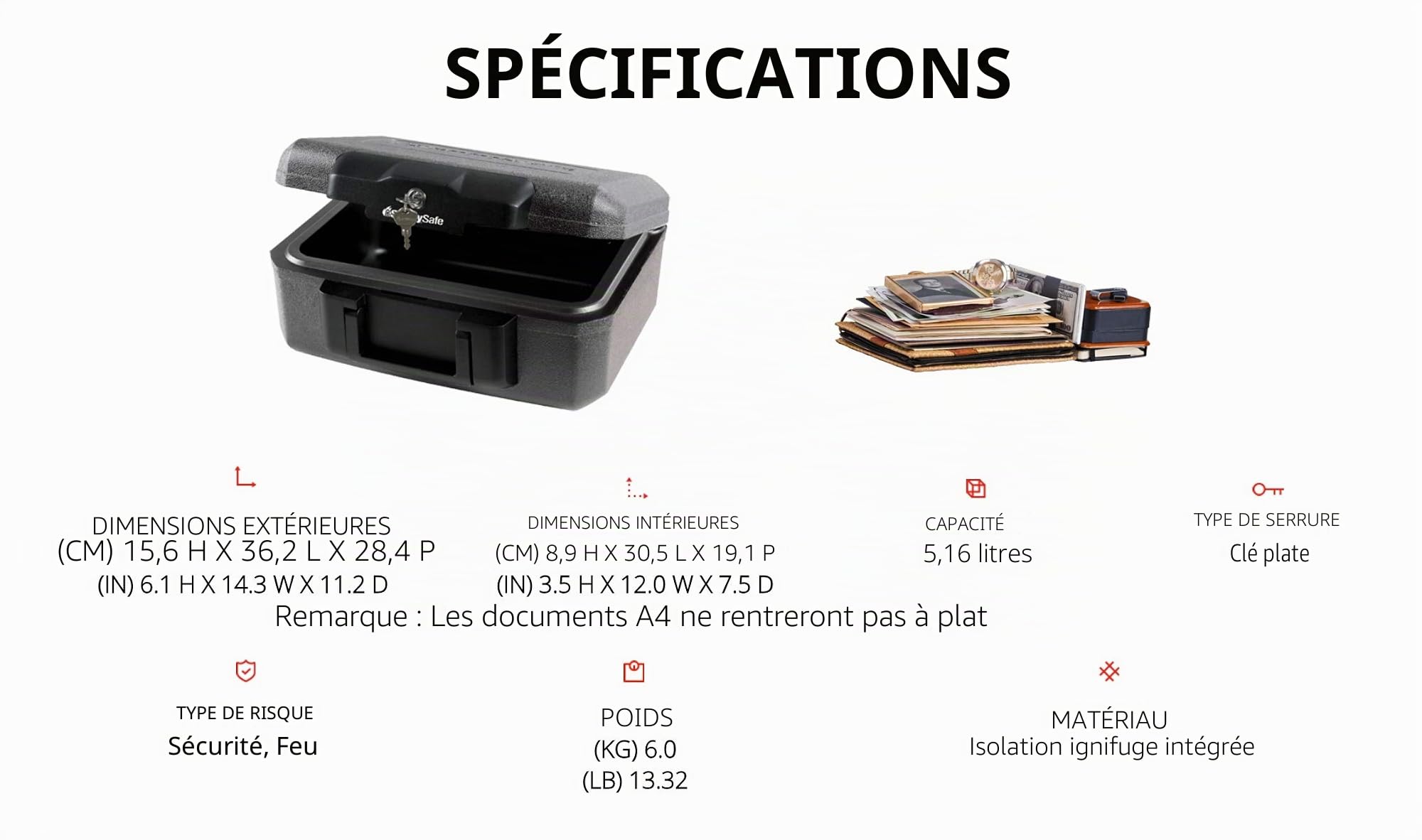 Sentry Safe 1210 Sac Etanche Rigide – Petit Porte Document Ignifuge