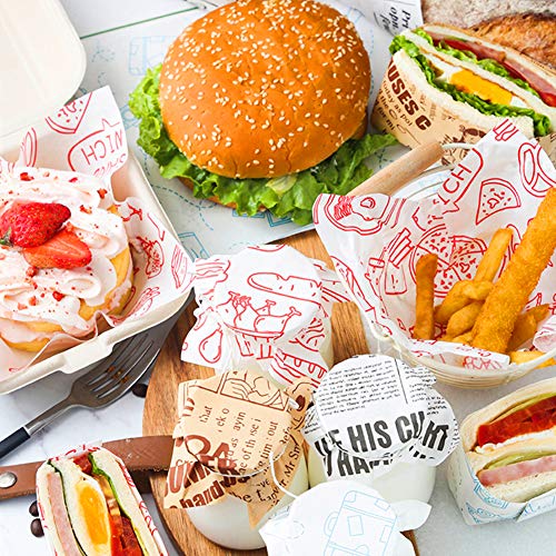 100pcs Wax Paper Food Picnic Paper Grease Proof Paper Waterproof Dry Hamburger Paper Liners Wrapping Tissue for Plastic Food Basket (Xmas Elk pattern) - Thumbnail 5