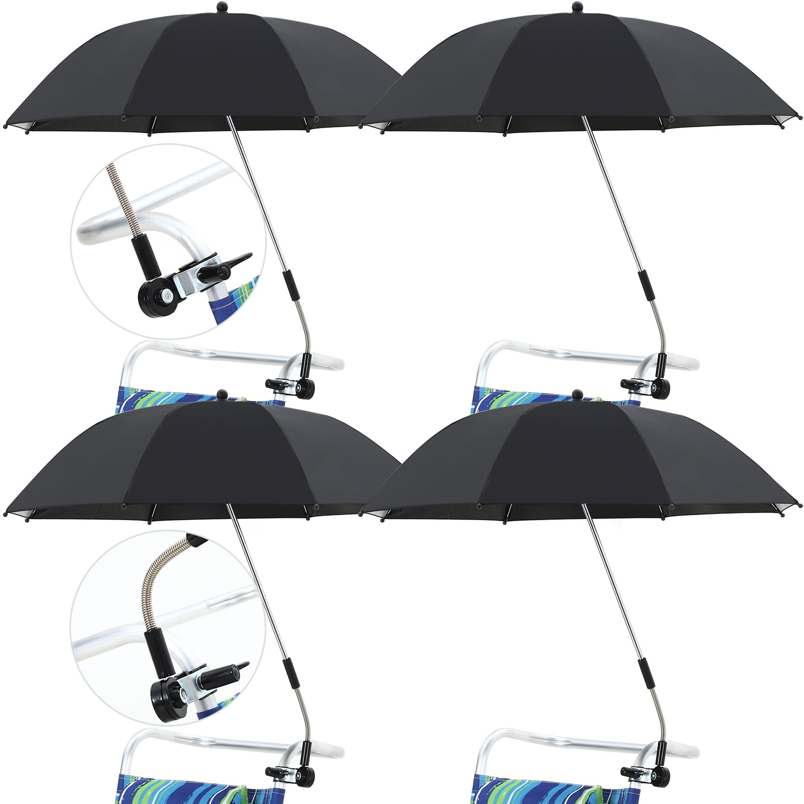 Hosuly 4 Pack Chair Umbrella with Clamp Universal Adjustable UV ...