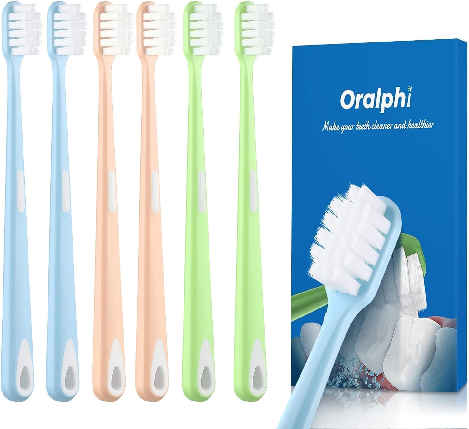 Ultra Fine Bristles, Soft Toothbrush, Compact Head, Set of 6, Gum Care, Sensitive Teeth, Suitable for Pregnant Women, Elderly, Orthodontics, Adults, Dental Recommended, Reaches Deep Teeth