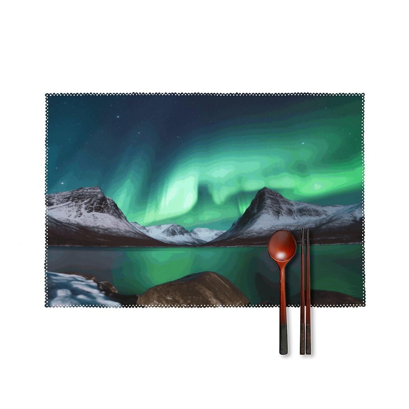 Aurora Borealis Placemats Set of 4 Canvas Washable Cloth Place Mats Wipeable Heat Resistant Table Mats Elegant Cloth Placemat for Kitchen Dinning Party Table Decor 12" X 18"