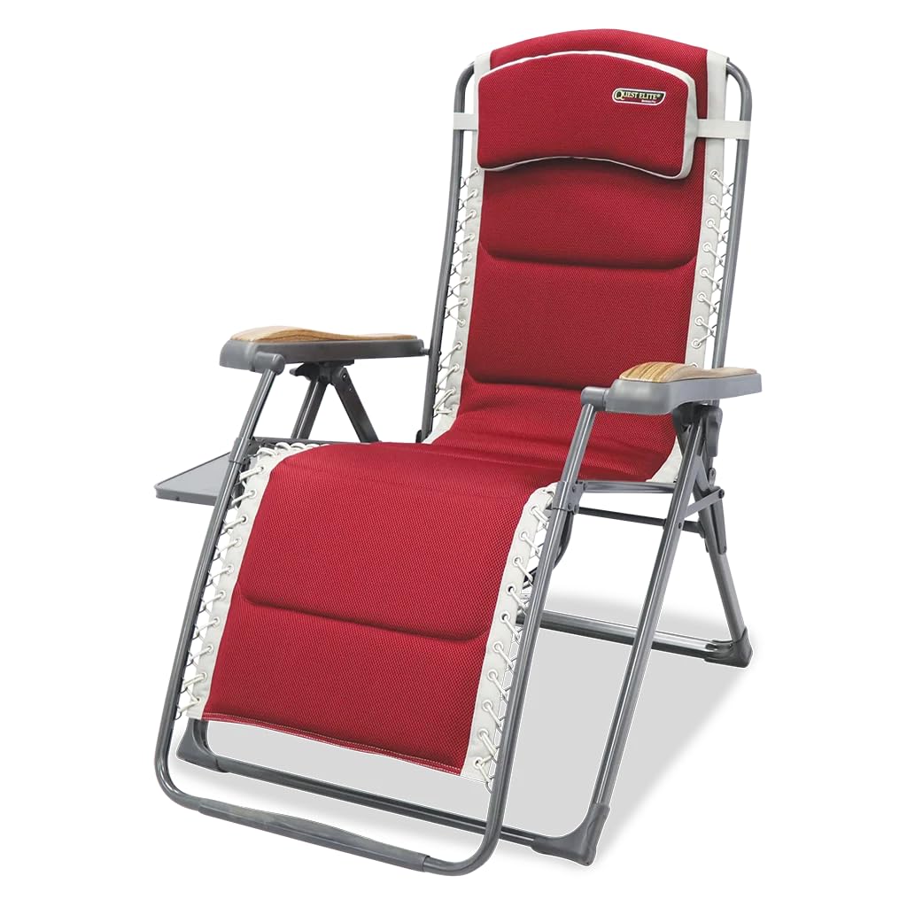 Quest Bordeaux Pro Range – Folding Camping Chairs, Loungers & Accessories, Red – Recline/Easy/Relax XL/Double Snug/Lounge Bed/Leg Rest Options (1, Bordeaux Pro Relax XL Chair With Side Table)