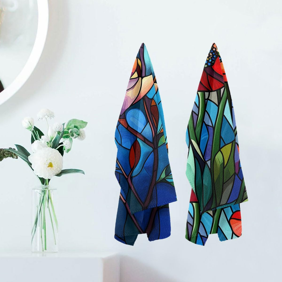 Flowers Bath Hand Towels Set of 2 Absorbent Colorful Stained Glass Poppies Magnolia Bathroom Kitchen Towels Set of 2 Face Towels for Bathroom Gym Hotel Sport Decor Gifts for Women Man 14"x28" - Image 5