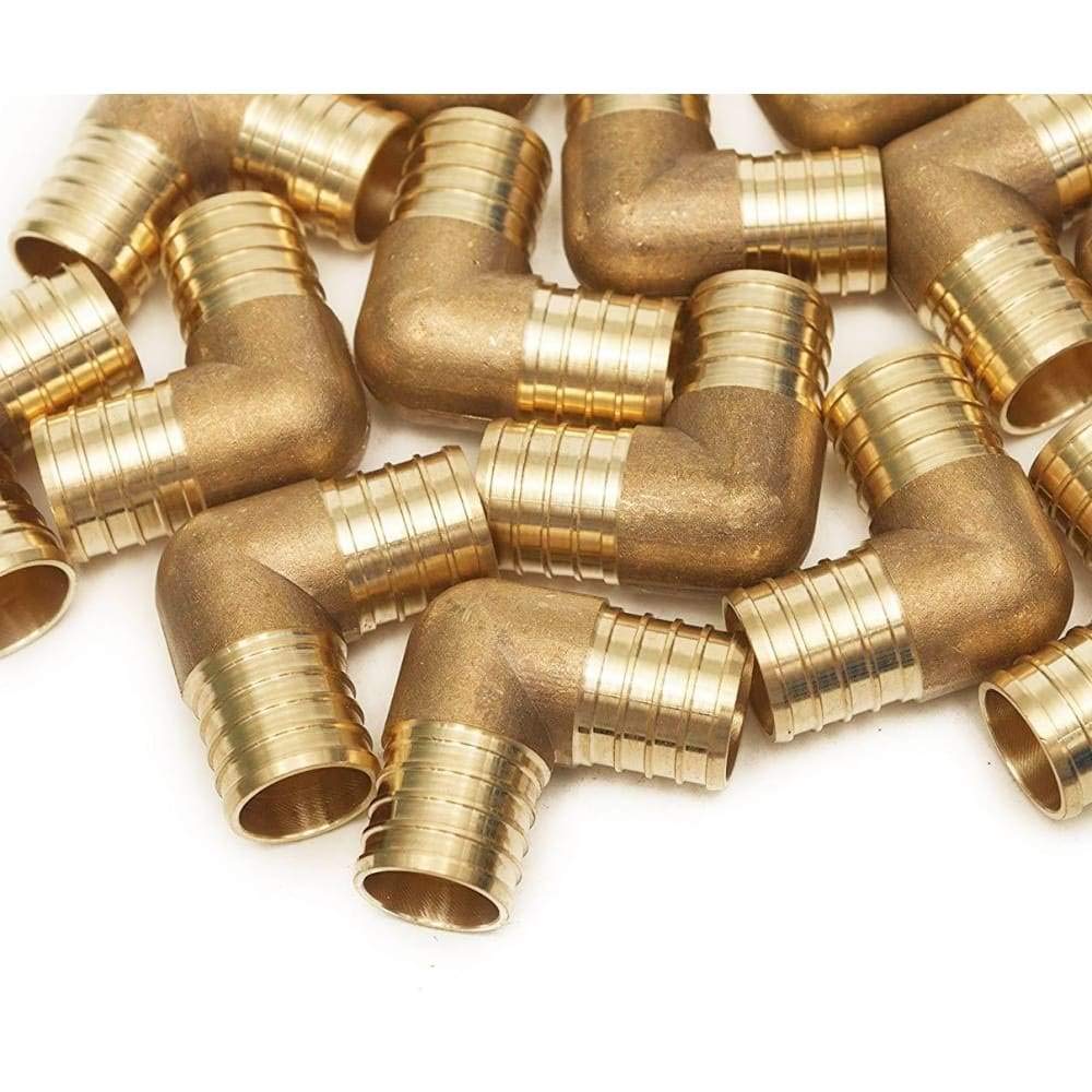 3/4 Inch PEX Barbed Elbow 90 Connector Fitting Crimp Brass for PEX Pipe Tubing, No Lead 10 in Pack