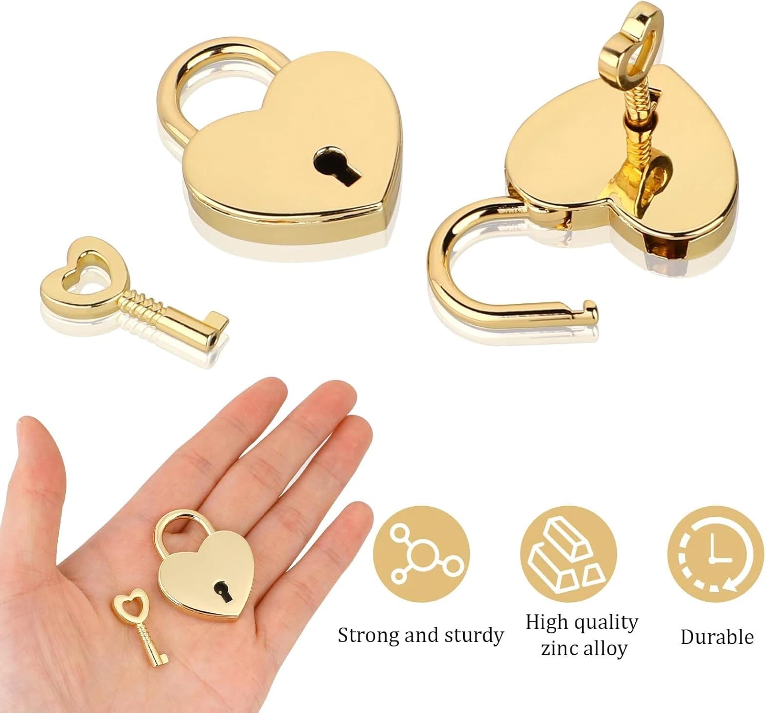 2 Pcs Cute Heart Shaped Padlock, Mini Padlock with Key Metal Lock for Jewelry Box Diary Book Handbag Storage Box Suitcase Decorative Lock Luggage (Gold & Pink)