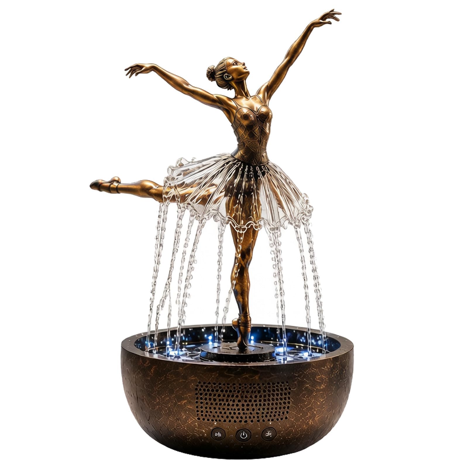 Ballerina Wasserfall Bluetooth-Lautsprecherbrunnen, Kunstvolle Ballerina-Skulptur Bluetooth-Lautsprecher mit fließendem Wasserrock, LED-Licht, entspannende Musik, Entspannungsdekor für Zuhause, Büro