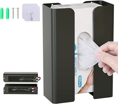 Magnetic Glove Box Holder, Wall Mount Tissue Box Holder, Magnetic Disposable Glove Tissue Dispenser for Kitchen, Bathroom, GarageBlack