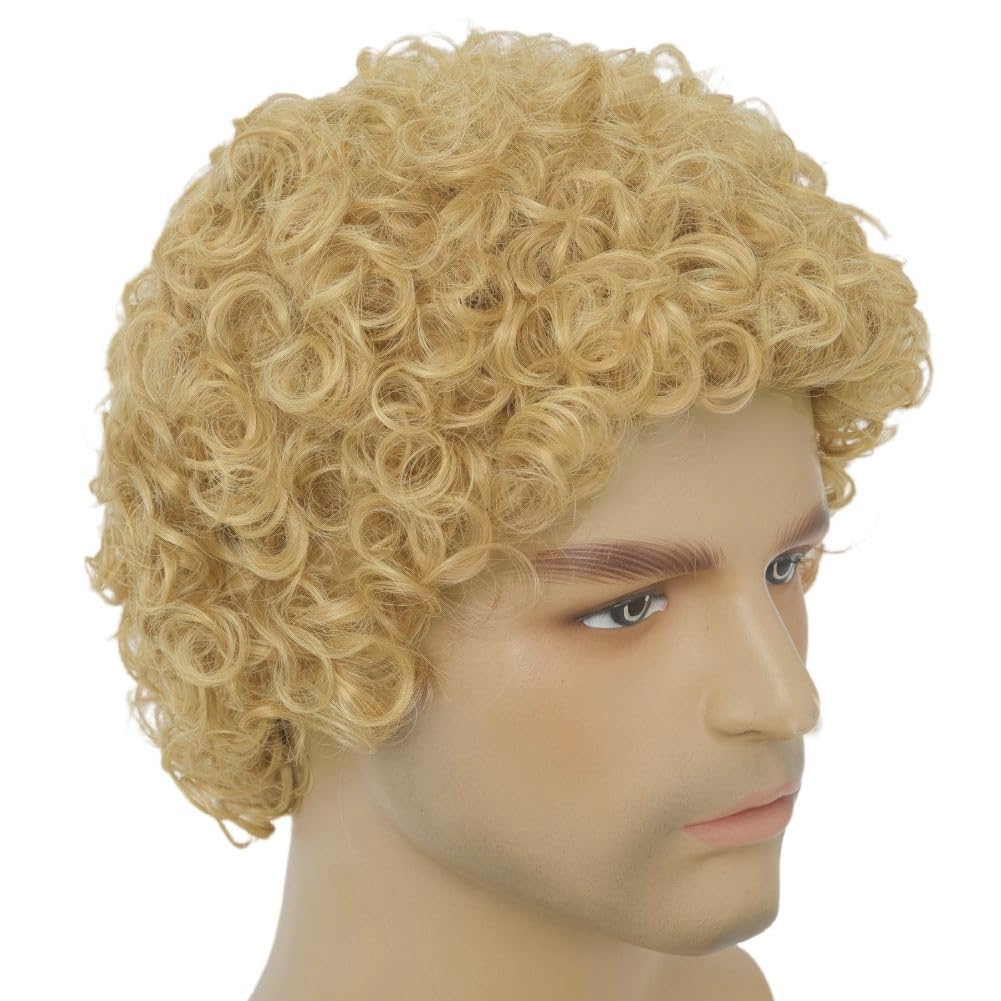 Mens Blonde Afro Curly Short Wig Fluffy Synthetic Rocker Funcy Male Hair Wig Halloween Cosplay Costume Wig - Image 4