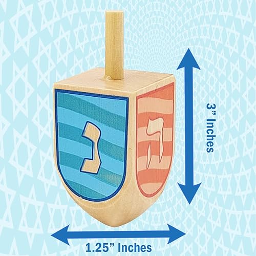 Miniatura 2 de The Dreidel Company Dreidels de Hanukkah de madera pintada a mano, extra grande, paquete de 2 diseños Ocean Dreidel