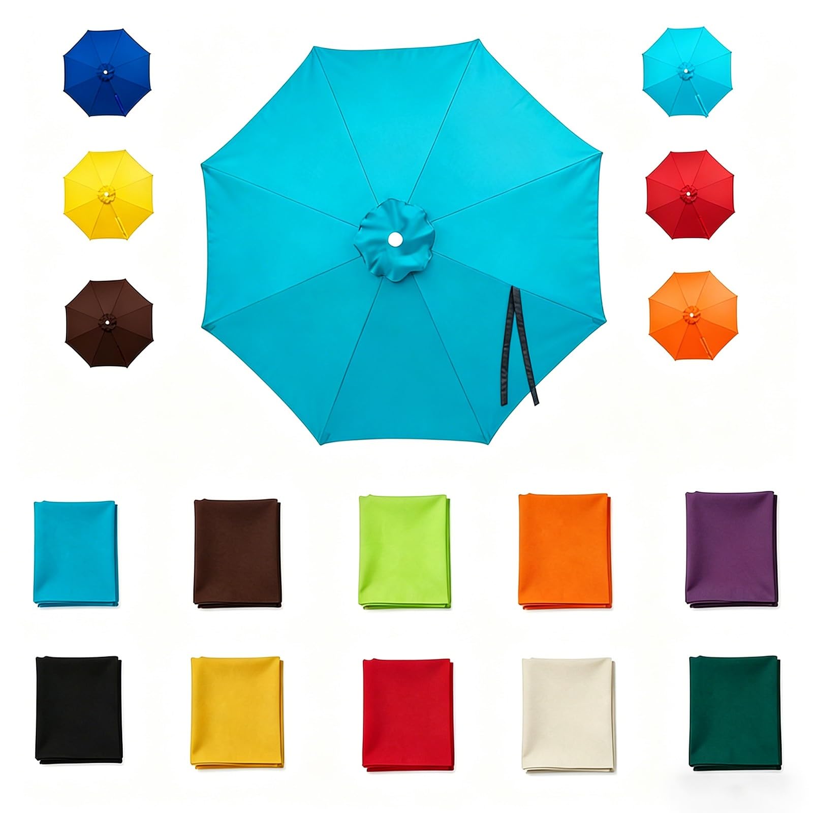 Garden parasol replacement canopy 6 Ribs/8 Ribs 6.5Ft 7.5FT 9FT 11FT 13FT Waterproof UV Protective Outdoor Sunshade Cover for Garden Deck Backyard Pool (Canopy Only) Sky Blue 2.8m/9.2FT-6Ribs