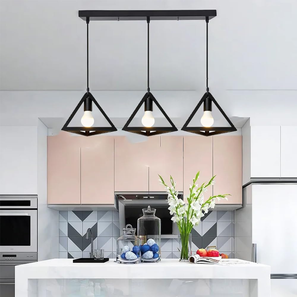 3 Luci Lampadario Industriale, Lampada da Soffitto Vintage E27 40W per Sala da Pranzo Soggiorno Camera