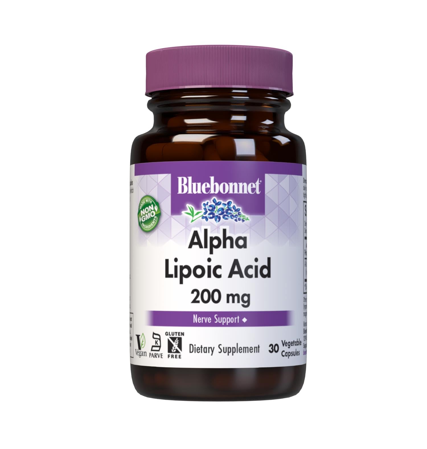 BlueBonnet Alpha Lipoic Acid 200mg, Nerve Support, Vegan, 30 Veg Capsules Unflavored 30 Count (Pack of 1)