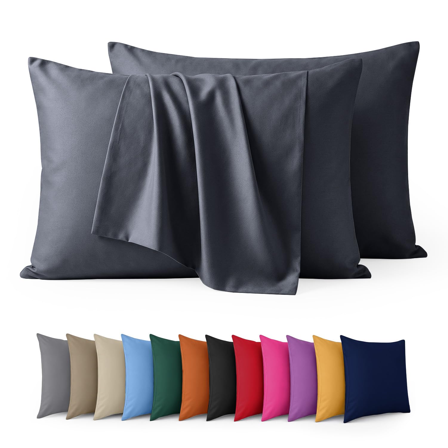 Aspire Homeware Charcoal Pillow Cases 2 Pack – 100% Brushed Microfiber Pillowcases Super Soft Envelope Closure Pillow Cover (50X75cm)
