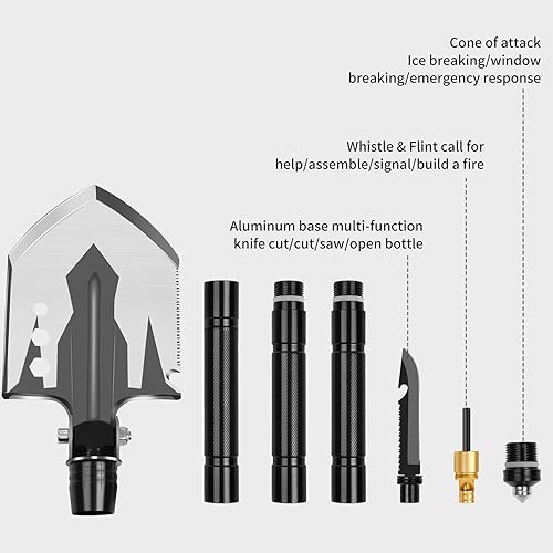 Miniatura 7 de Pala táctica plegable, pala de supervivencia para campamento, herramienta multifunción 23 en 1 para senderismo, camping, aventura, jardinería,
