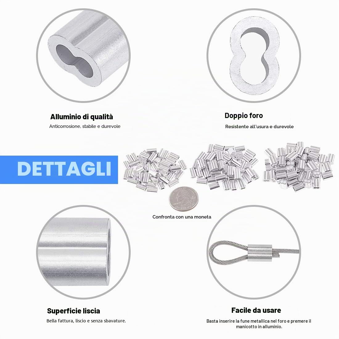 Glarks Fino a 2,2 mm Corda metallica Strumento di crimpatura Corda metallica Swager Crimper Pesca Strumento di crimpatura Con 180Pcs Alluminio Doppio Barrel Ghiera Crimpatura Loop Sleeve Kit