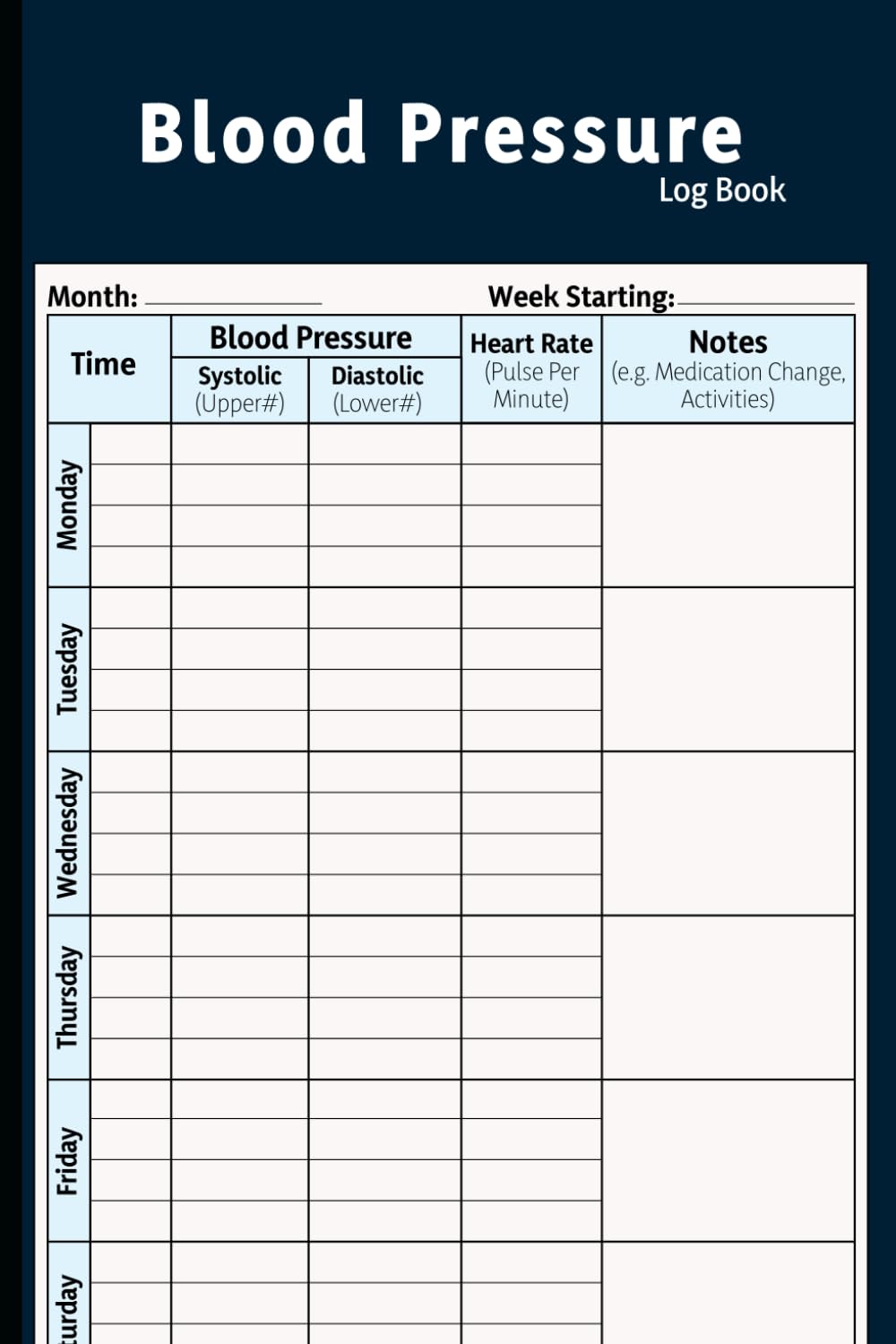 Blood Pressure Log Book: Simple Daily Blood Pressure Log | Record & Monitor Blood Pressure at Home | 110 Pages (6" x 9" Inches)