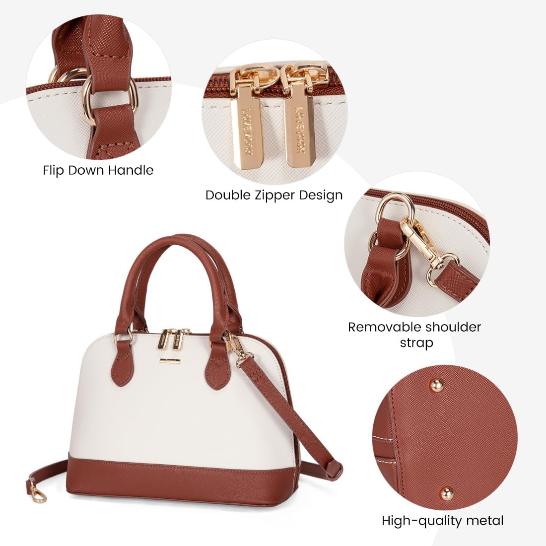 LOVEVOOK Purse for Women Small Crossbody Bags Classic Double Zip Top Handle Dome Satchel Bag - Image 6