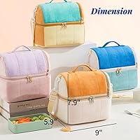 Vista 2 de Bolsa de almuerzo para mujer, bolsa de almuerzo aislada con lonchera de doble cubierta con correa ajustable para el hombro, a prueba de fugas