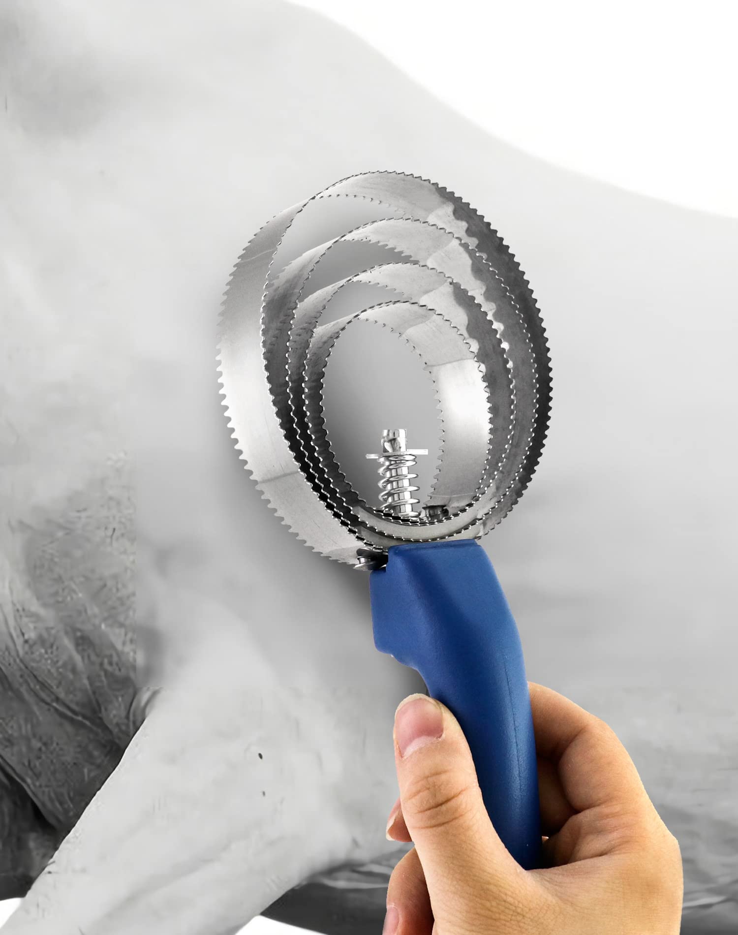 QWORK® Dwustronny grzebień do curry, szczotka dla koni, 4 pierścienie, z miękkim uchwytem