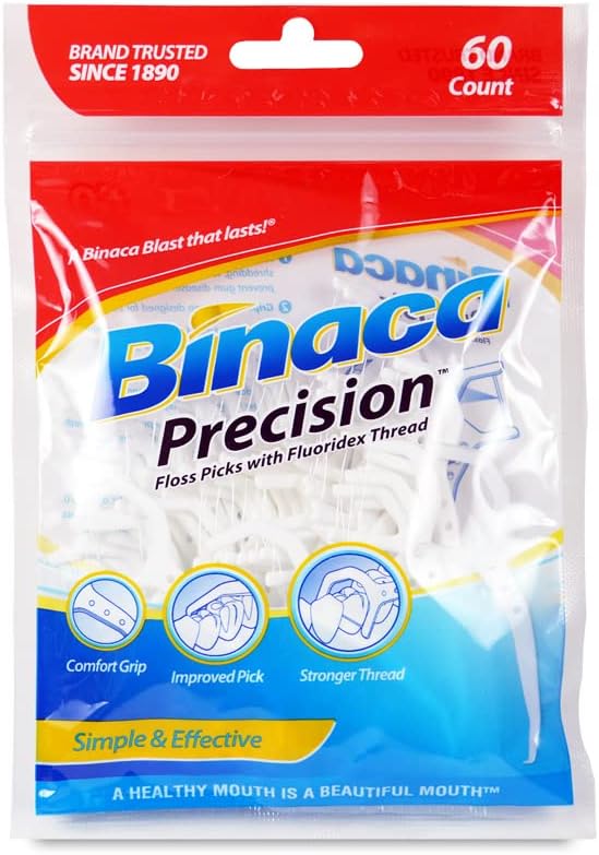 Binaca Precision Floss Picks with Fluoridex Thread 60 Pack (Pack of 5) 300 Total Floss Picks