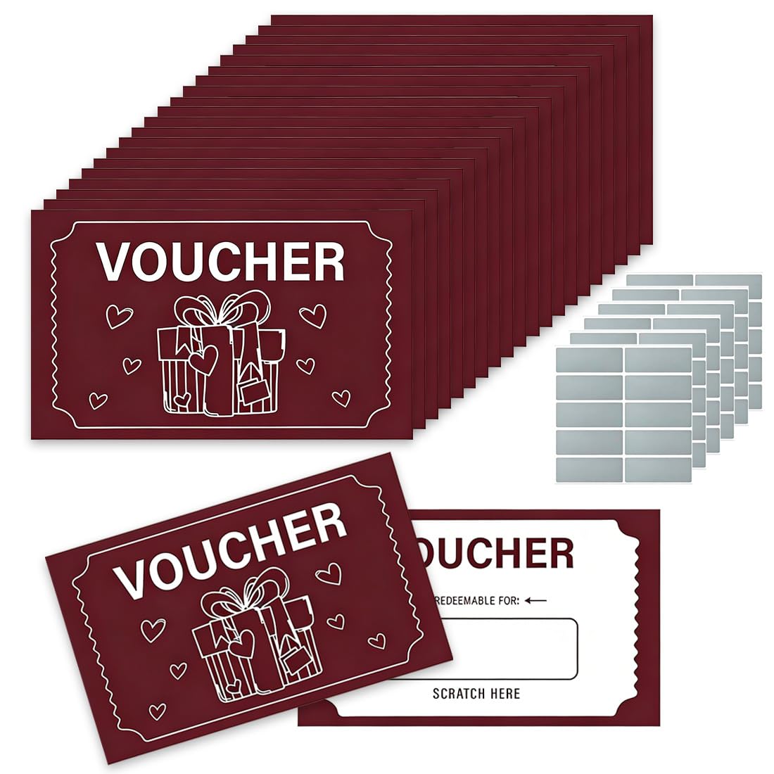 Carte Gratta e Vinci Vuote Rosso con Adesivi, Biglietti Scratch Off per Buoni Regalo DIY - Fornitura per Feste, Aziende, Compleanni e Matrimoni