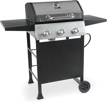 Grill Boss 3 Burner Propane Gas Grill, Portable BBQ, Lid, Wheels & Shelves