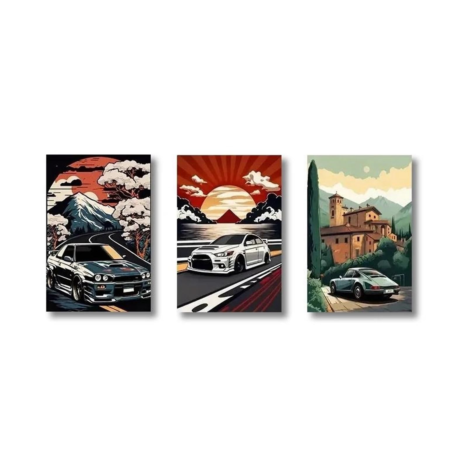 Peinture 3 pièces sur toile de sport auto vintage décoration muraleSalon raffinée