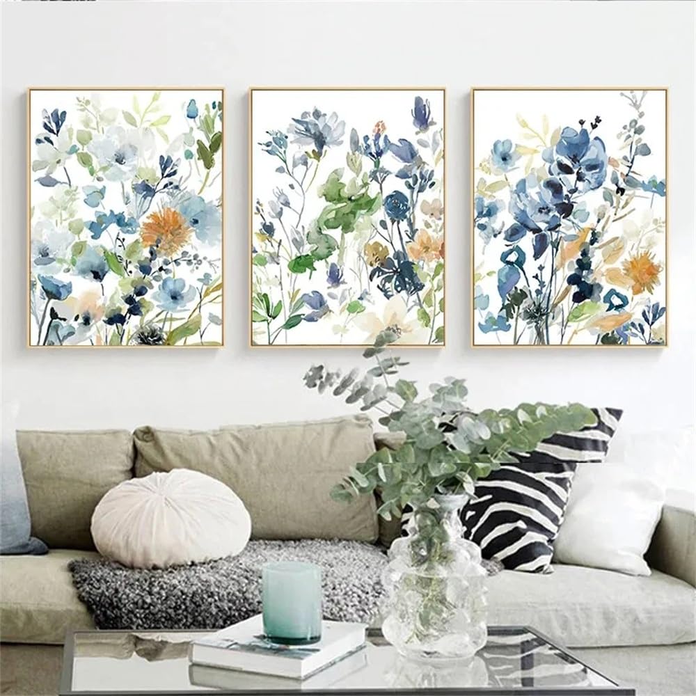 Wuhbcz White Canvas Paints-Abstract Vintage Wall Flowers Posters Pictures Modern Simple Canvas Interior Paintings Scandinavian Art Living Room Officehome Decoration-60 * 70Cm/3Pcs (No Frame)