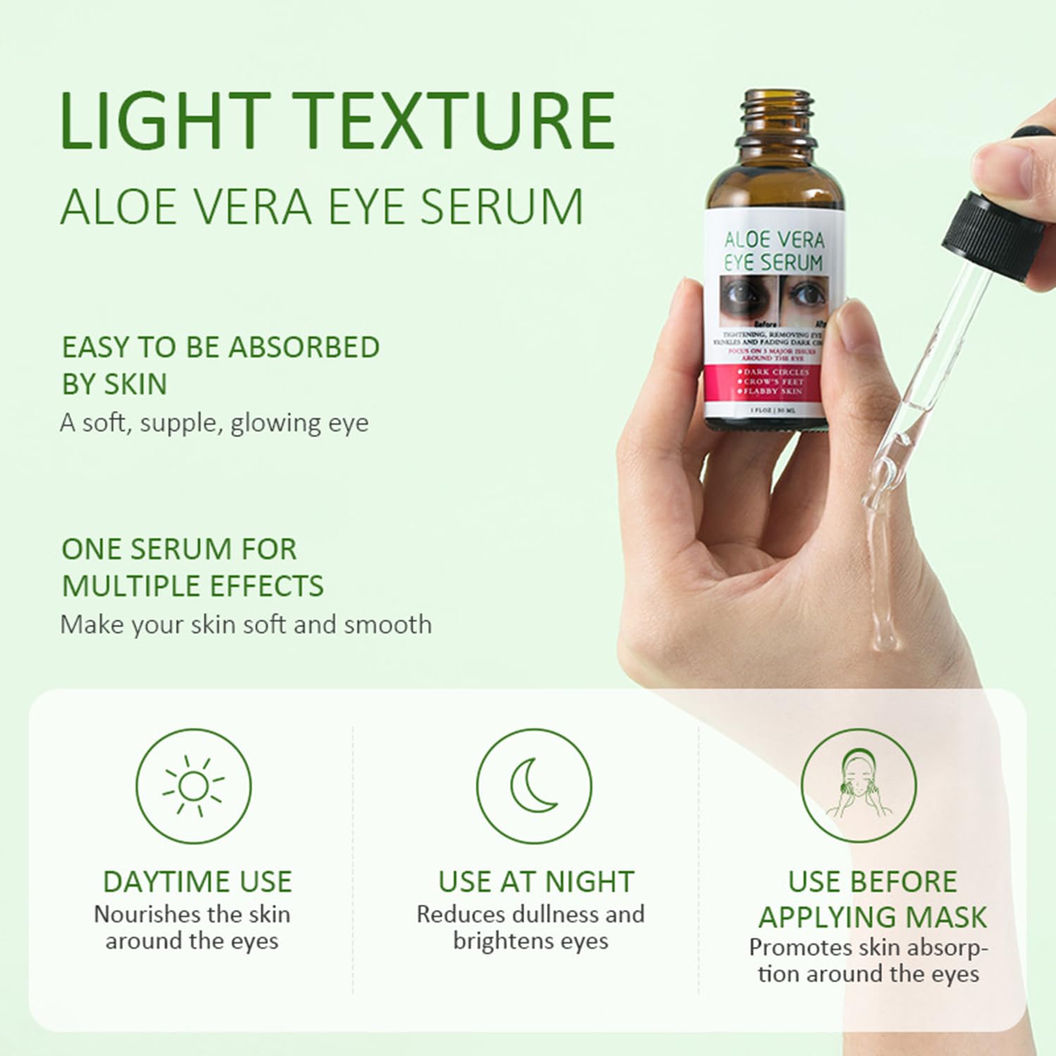 Amazon.com: Aloe Vera Eye Serum for Dark Circles,Deeply Moisturizing,Anti  Aging, Smooth Fine Lines and Crows Feet,Tightening and Lifts Eye  Skin,Enhance Skin Elasticity,Fragrance Free(1 OZ) : Beauty & Personal Care