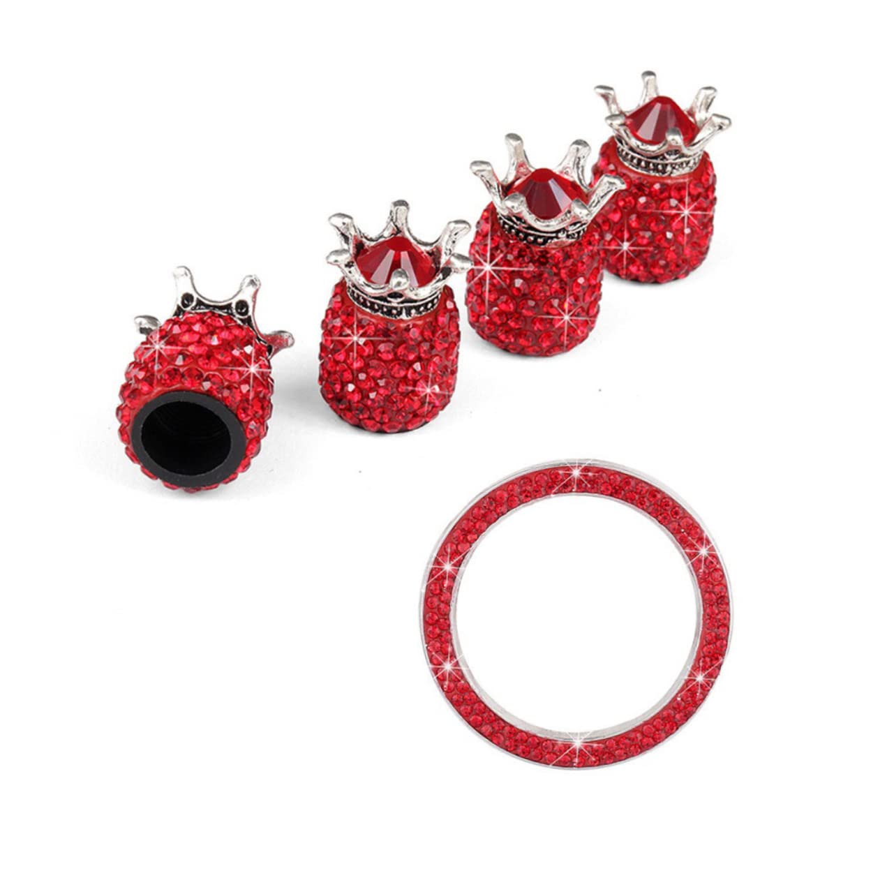 Gatuida 15stücke Teiliges Set Krone Form Auto Start Zündschlüssel Ventilkappen Deko Mit Funkenring Rot Für Auto Reifen Staubkappen Und Zündungsschutz