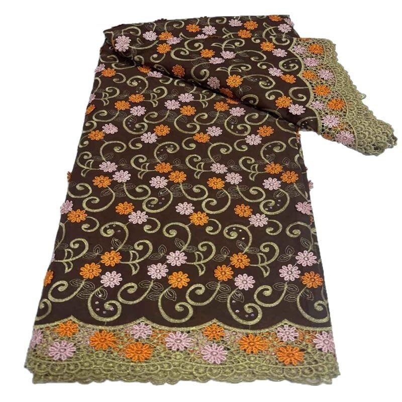 Haftowana koronka z kwiatowym wzorem, 5 metrów rayon kwiat mieszanka haftowana koronkowa tkanina do sukni ślubnej DIY wielokolorowa (Brown)